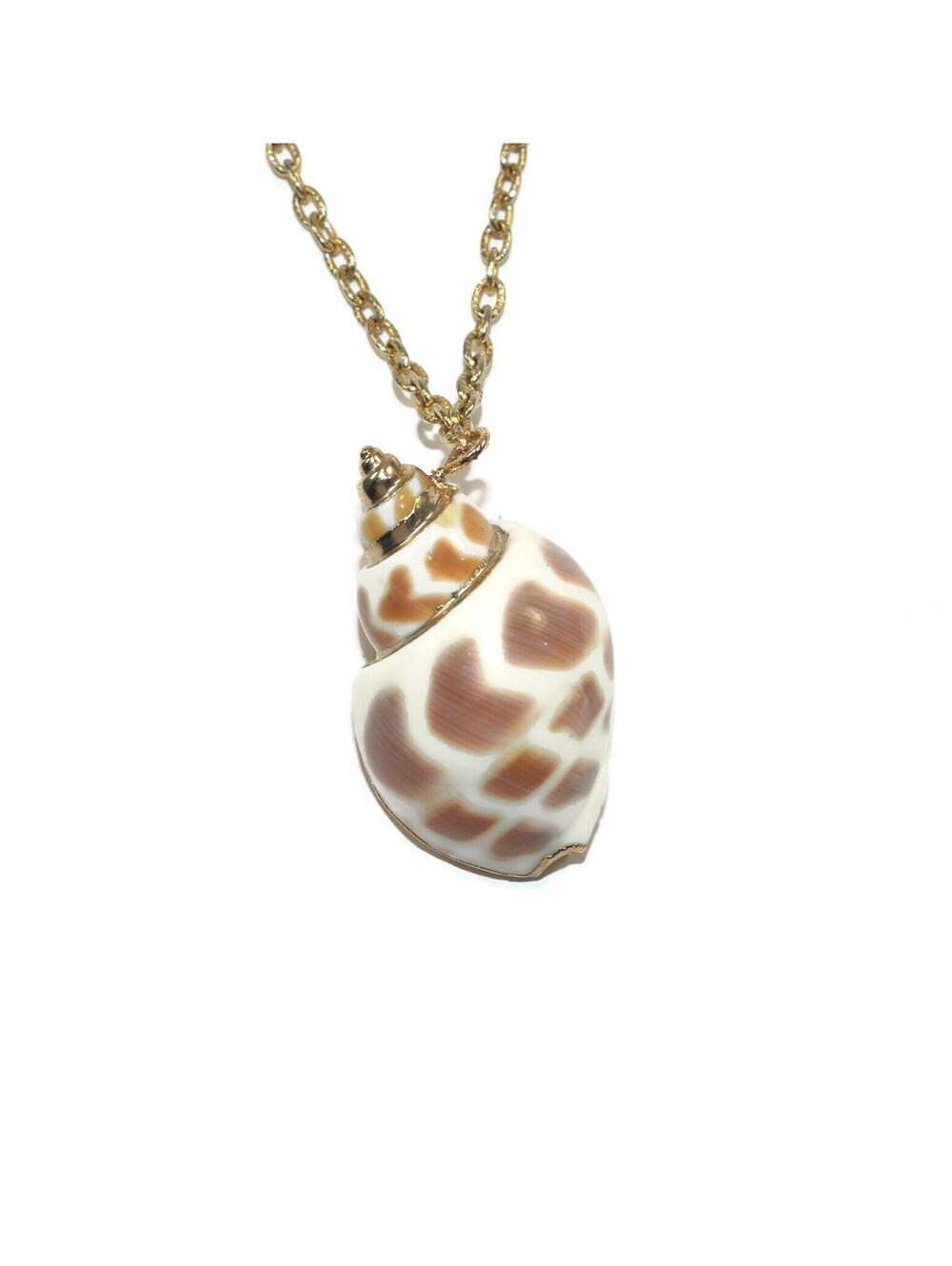 Vintage Natural Conch Shell with Gold Tone Accents Pendant on 18" Tone Chain.